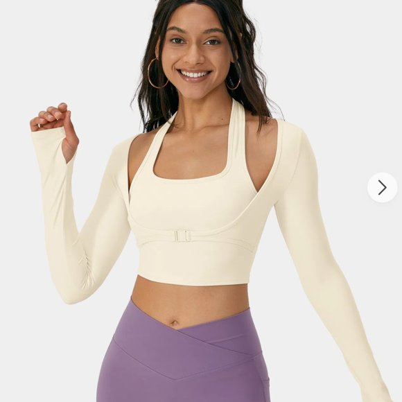 HALARA Other - HALARA Cloudful Halter Long Sleeve Cropped 2-in-1 Top [SIZE XS] in Solitary Star